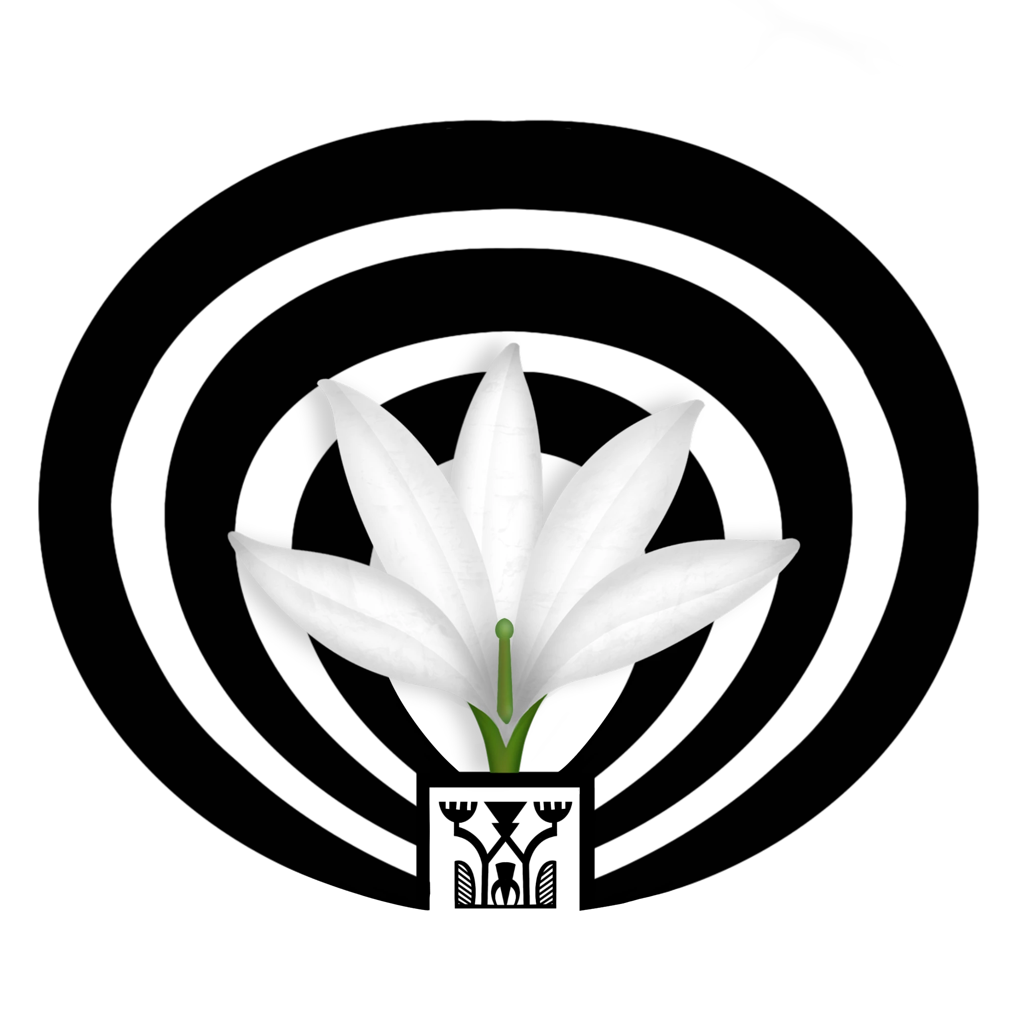 Logo représentant une tiare Apetahi de Raiatea entourée d’un motif marquisien Ipu symbolisant l’univers et d’un dieu dans un carré.